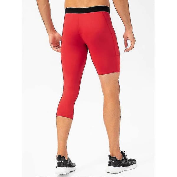 Herrleggings med ett ben för basket, sidofickor, träning, tights med ett ben Red Medium