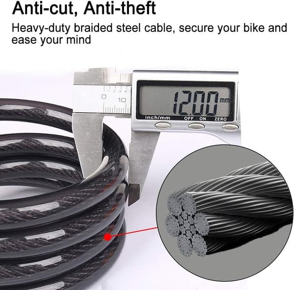 [13R] Bicycle Lock, Rolling Bicycle Lock with High Security 5-Digit Resettable Combination, Heavy Duty Anti-Theft Cable Lock, Black
