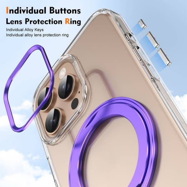 iPhone 16 Pro Is-kall Roterende Ringholder PC MagSafe Deksel Purpur