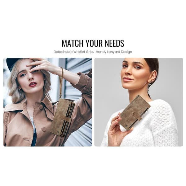 (For Samsung Galaxy S22) Retro Leather Wallet Case with Detachable Wrist Strap and Multiple Card Slots röd