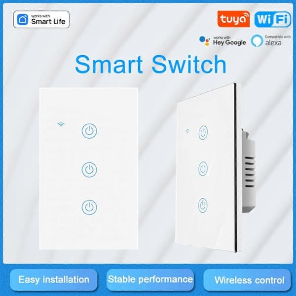 WiFi Touch Panel-strömbrytare Hem Smart Switch Panel LED-indikatorlampa Härdat glaspanel Ljus white 3 Way