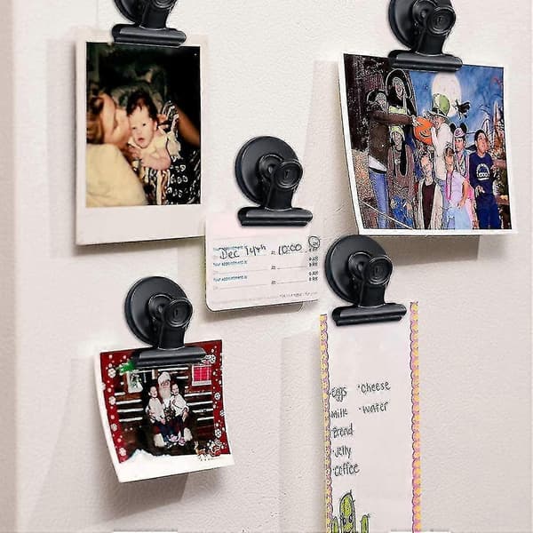 Magnet Clips, Strong Refrigerator Magnet Clips with Anti-Scratch Adhesive Pads, Whiteboard Magnet Clips, Black, 2 Pcs