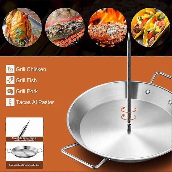 Vertikalt Shawarma Spydstativ Rustfritt Stål Grillpanne Med 3 Avtakbare Spyd for BBQ Steking 9 Tommer