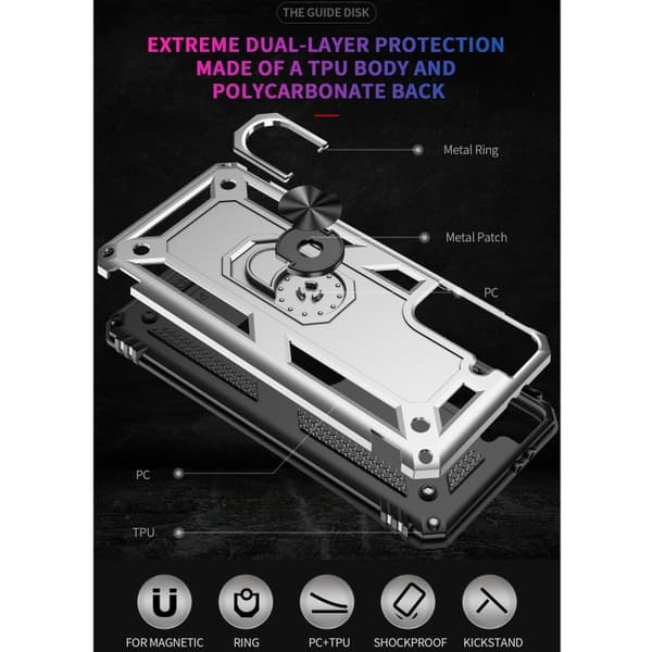 Samsung Galaxy S21 5G Case, Shockproof TPU + PC with 360 Degree Rotating Holder Silver