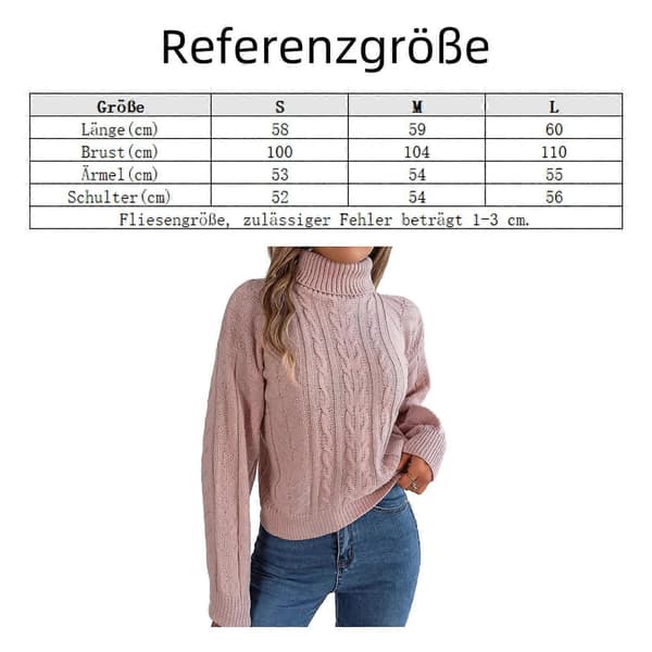 Tröja, polotröja för kvinnor, kabelstickad, tröja