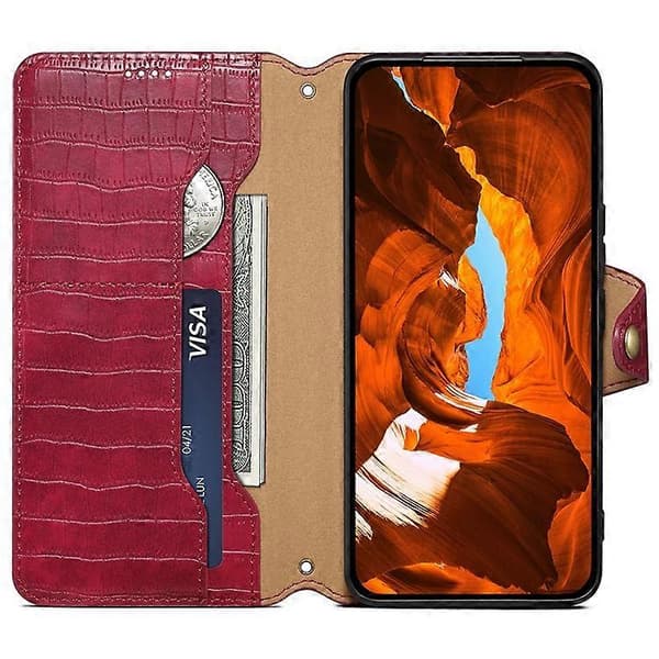 Compatible with iPhone X / XS Wallet Case Anti-Scratch PU Leather Case Stand Crocodile Texture Cover [DB] Red