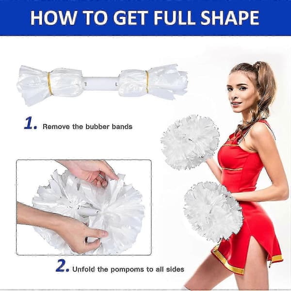 4 stk. Cheerleading Pomponer til Cheerleader Kostume Kvinder, 2 Par Cheer Pomponer All White
