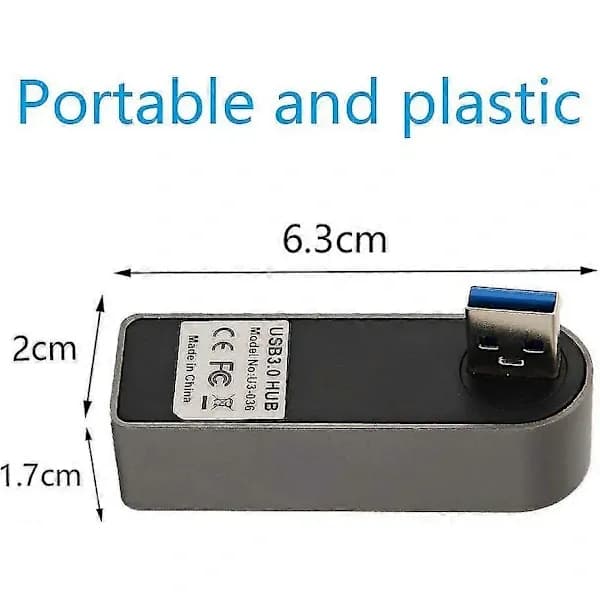 USB 3.0-hub, 270° roterbar USB-splitter, aluminium 3-portars mini USB 3.0-hub, datahub (svart)
