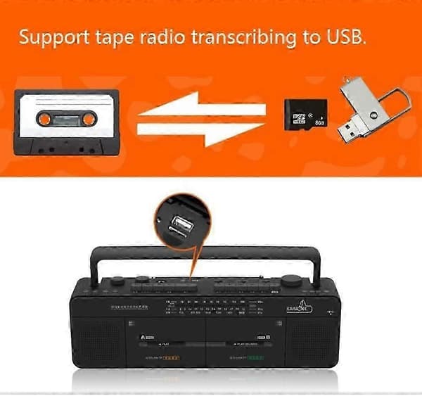 Dobbelt kassettspiller med MP3 USB-avspilling og TF-kort
