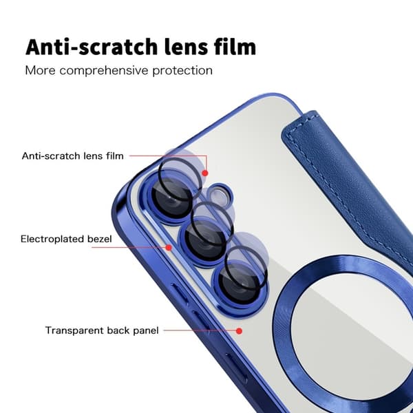 Galaxy S25 Wallet Case MagSafe Rhombus Leather - Blue Blå 73