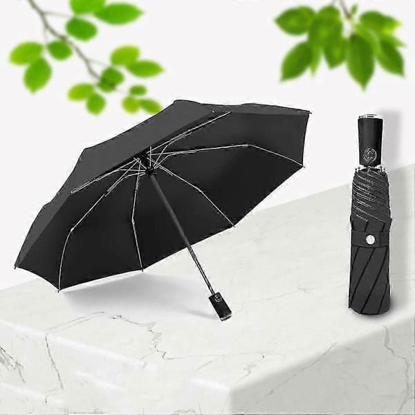 Kompakt Foldeparaply til Både Sol og Regn 8-ribbet 3-fold Automatisk Åbning/Lukning UPF50+ 97cm Efter Åbning Black Fully Automatic