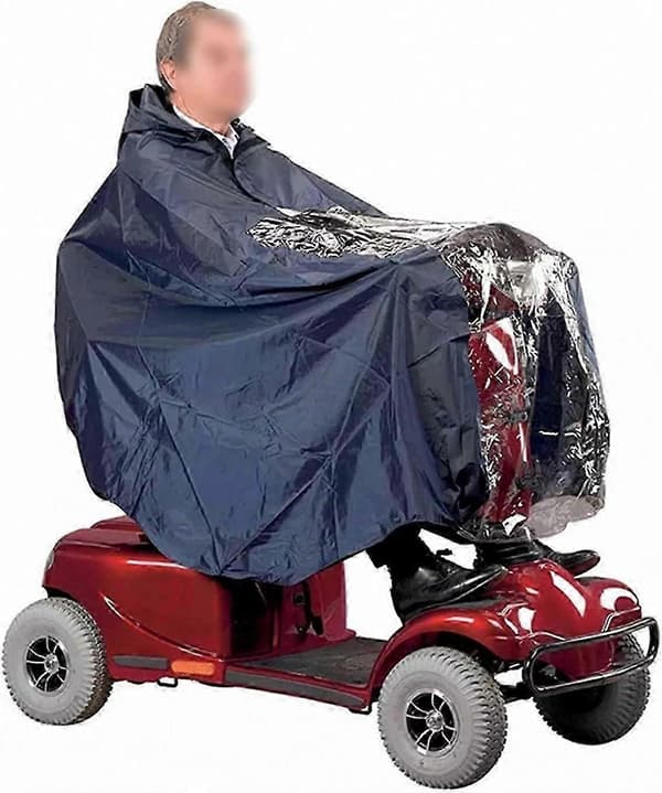 Alsidig Senior Mobilitetsscooter Poncho med Hætte og Regnslag (Sort)