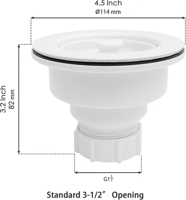 White Kitchen Drain Assembly with Removable Strainer, Sink Stopper [DB]