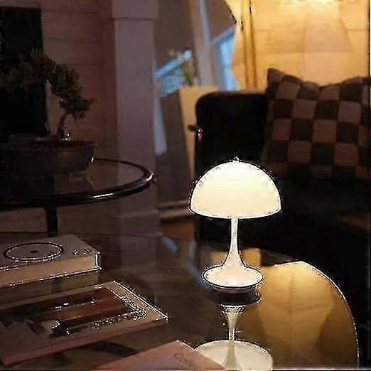 Trådløs Bordlampe i Soppdesign, Retro Sopplampe med Dimbar LED Nattlys