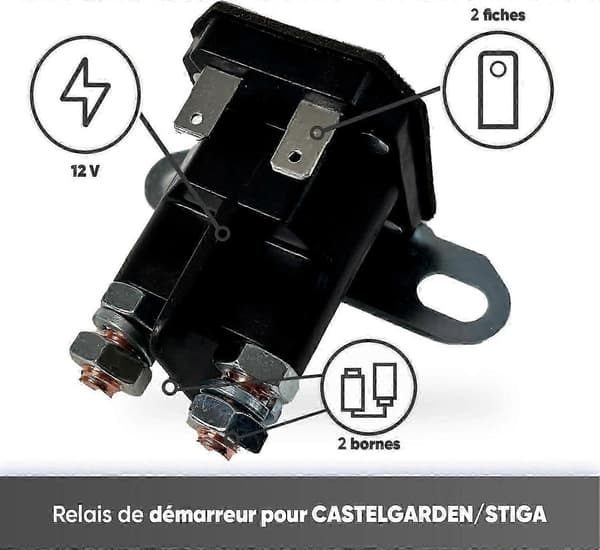 Starterrelæ - Reservedel passer til Castelgarden & Stiga havetraktorer - Sidemontering & 2 terminaler + 2 stikforbindelser