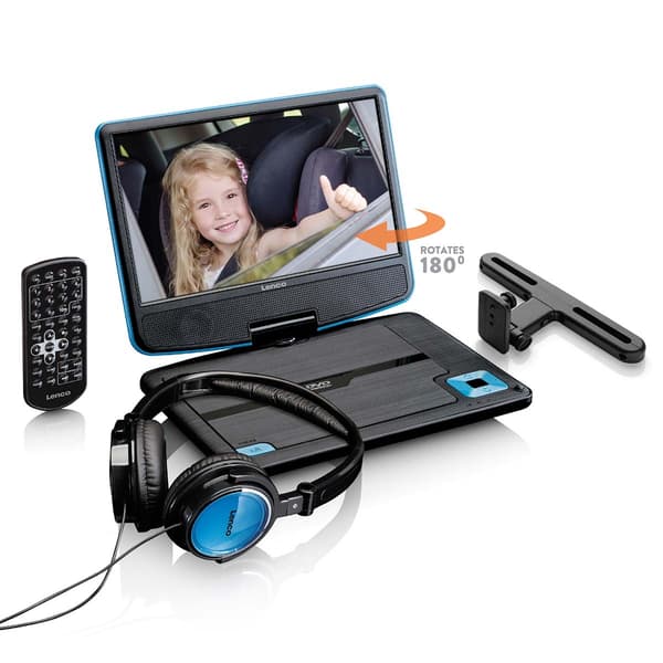 Portable 9\" DVD Player with USB Headphones and Mounting Bracket Blue/Black Svart, Blå 9