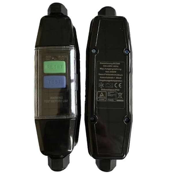 Inline RCD-stik, PRCD mellemliggende sikkerhedsafbryder, 30mA Black