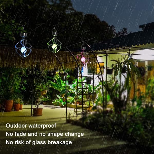 LED solar-powered rotating wind chimes hanging spiral solar lights outdoor