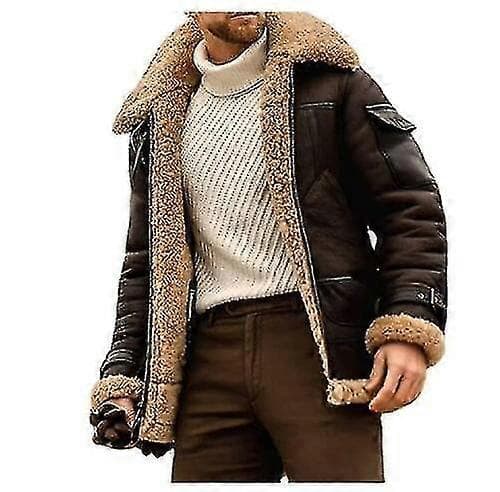 Mænds stilfulde flyvende læderjakke i kamel, slim fit shearling aviator bomberjakke M