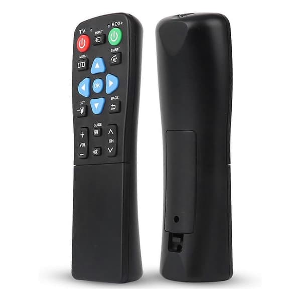 Universalfjernkontroll for eldre – store knapper, kontroll av 2 enheter Black