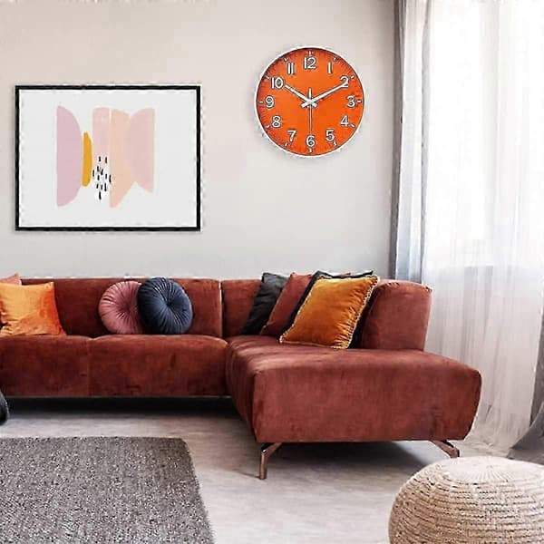 Väggklocka 12 tum tyst icke-tickande klocka för vardagsrum sovrum kök kontor (orange) Orange