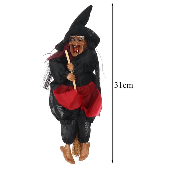 Scary Animated Witch Decoration, Rides Broom With Loop For Memorable Halloween Hanging Doll Experience