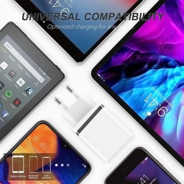 Væglader 2-port - E.F.CONNECTION - PD+QC 3.0 - Sort - USB-C-kabel 1m Vit