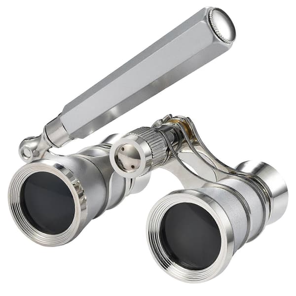 Opera Binoculars 3X25, Mini Binoculars Compact Lightweight, with Built-in Foldable Handle for Adults Children [DB] Silver