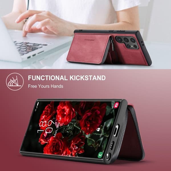 (For Samsung Galaxy S24) Mobile case with stand and card slots, shockproof slim design blå