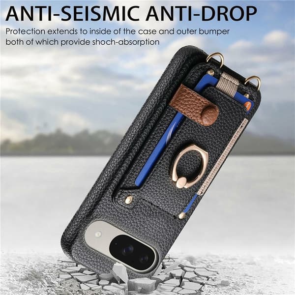 Mobile phone case for Google Pixel 10/10 Pro with card holder ring kickstand Svart 112