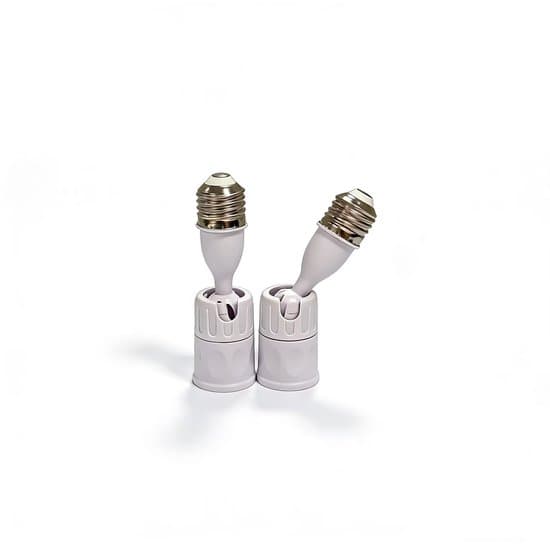 【13】E27 Lamp Holder Extender – 360° Adjustable – Flexible Socket Adapter for LED Bulbs – White – Set of 2