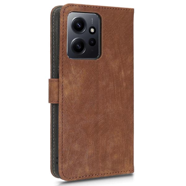 För Xiaomi Redmi Note 12 4g PU-läder Plånboksfodral RFID-blockerande Stativ Telefonfodral med Rem Brown
