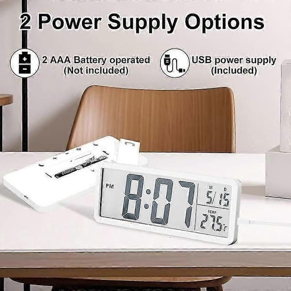 Digital Vægur 8 Tommer LCD Display Tid Temp Dato Batteri USB Drevet