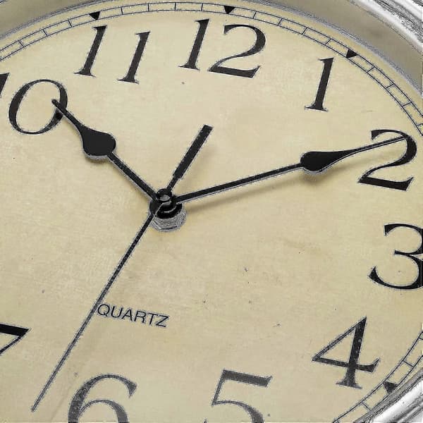 Tyst, tickfri, rund retro kvartsväggklocka (12 tum) silver