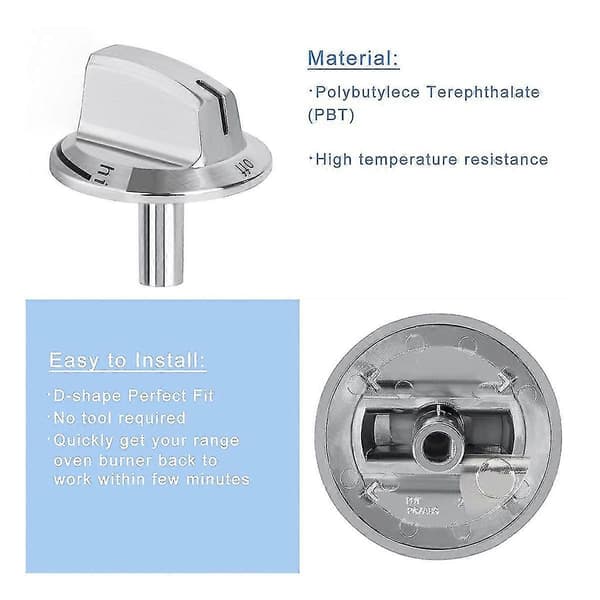 5-pack uppgraderade 5304525746 långskaftade spisknoppar, kompatibla med spishällsugnsknoppar Silver