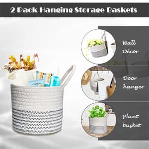 Decorative Hanging Planters, 100% Natural Cotton Rope Construction for Indoor Plants, Easy Assembly (White)