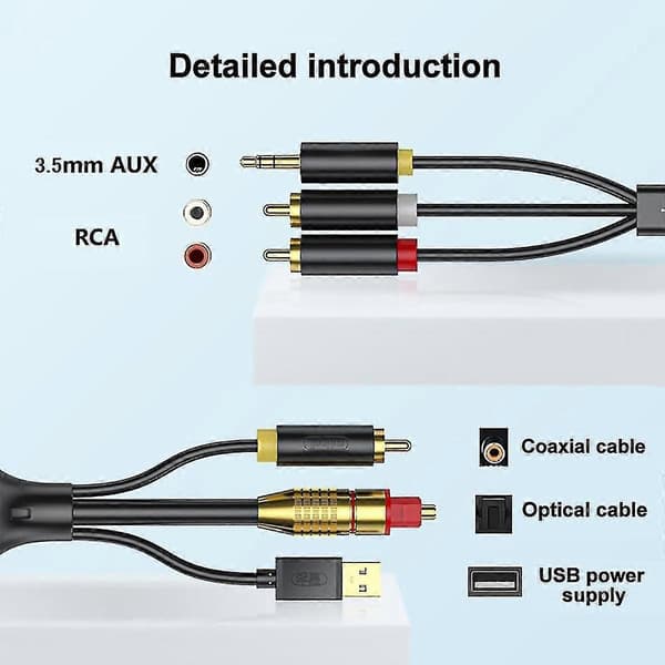 Digital til analog lydkabel med optiske koaksiale RCA-stik til TV Black