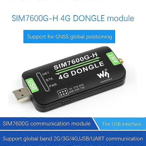 Waveshare SIM7600G-H 4G DONGLE-modul, en internetåtkomstmodul för Raspberry Pi GNSS global kommunikation black