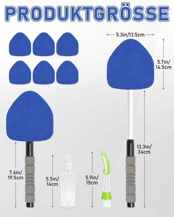 [13]Car Window Cleaning Kit - Microfiber Brush with Spray Bottle & Extendable Handle