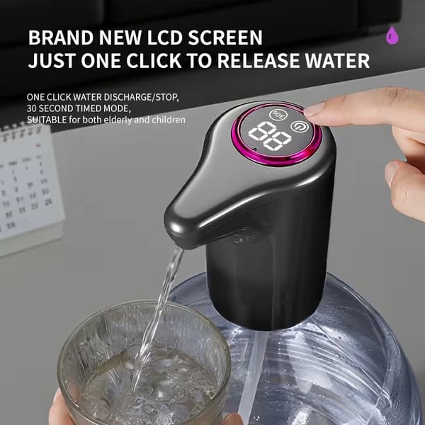 [13]Automatic Water Bottle Pump - Wireless & Portable with Strong Suction, Long Battery Life & One-Button Flow with LCD Display White white