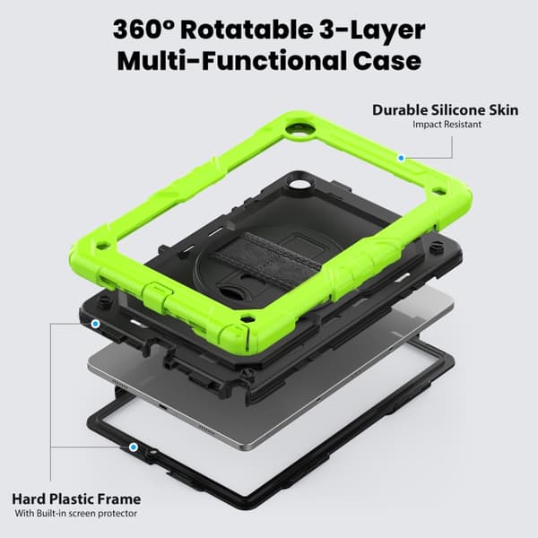 Samsung Galaxy Tab A9+ / A11+ Silicone + PC Case with Shoulder Strap Gul Grön+Svart