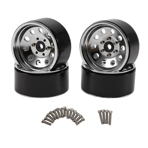 4 stk. RC Crawler Zinklegering 10 Små Runde Huller 1,9 Tommer Beadlock Fælg til 1/10 RC Crawler Tilbehør DRM130S Black & silver