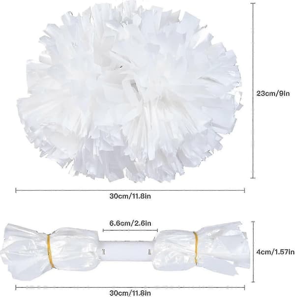 4 stk. Cheerleading Pomponer til Cheerleader Kostume Kvinder, 2 Par Cheer Pomponer All White