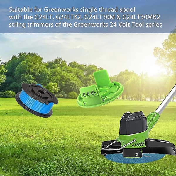【13】4 sett med gressklipper spoler, egnet for Greenworks trimmer spoler, erstatningsspoler, med 1 lokk