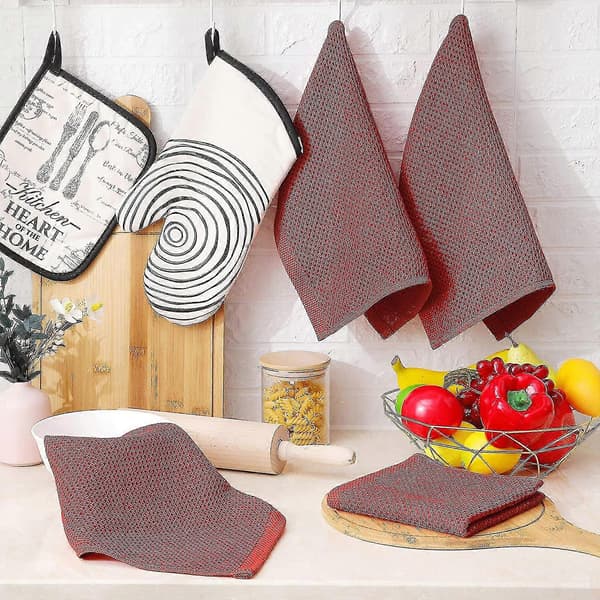 6-pack 100% Cotton Terry Kitchen Towels with Hook, Red Red 34*34cm