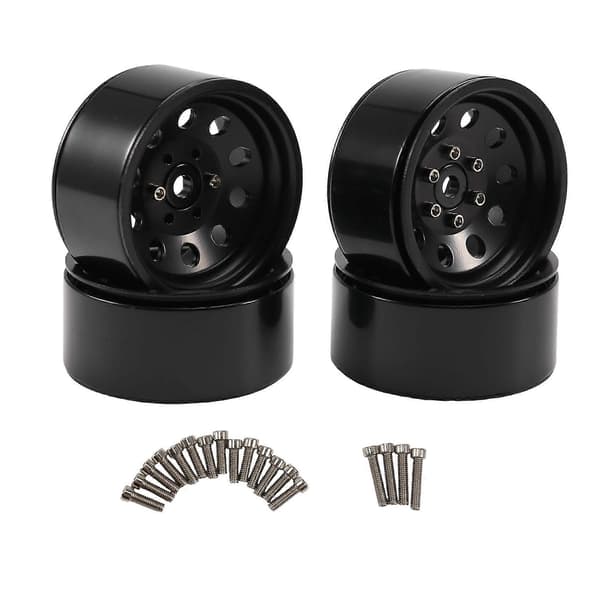4 stk. RC Crawler Zinklegering 10 Små Runde Huller 1,9 Tommer Beadlock Fælg til 1/10 RC Crawler Tilbehør DRM130B Black