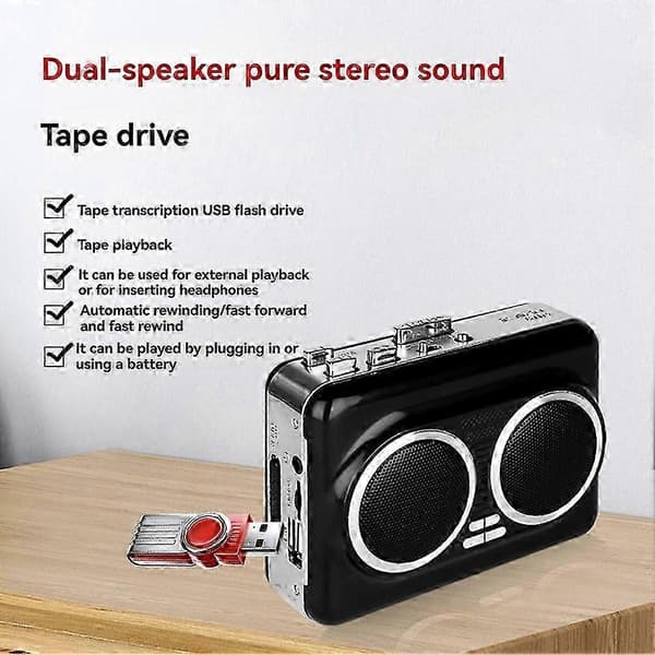 USB kassettspiller musikkbånd til MP3-konverter Plug and Play kassettspillerkonverter med D