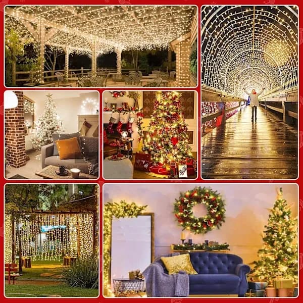 1000LED 30M String Lights Outdoor/Indoor, Christmas Lights Warm White Mains Powered, 8 Modes Waterproof String Lights - Green Cable,TH