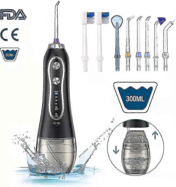 Professionell Sladdlös Vattenflosser - Kraftfull Oral Irrigator med Gravitationskula - 5 Nivåer, 5 Munstycken - Bärbar och Resevänlig