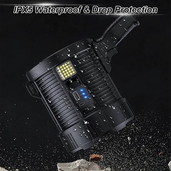 100000 Lumen Rechargeable Headlamp Handheld Flashlight with Solar Charging Black